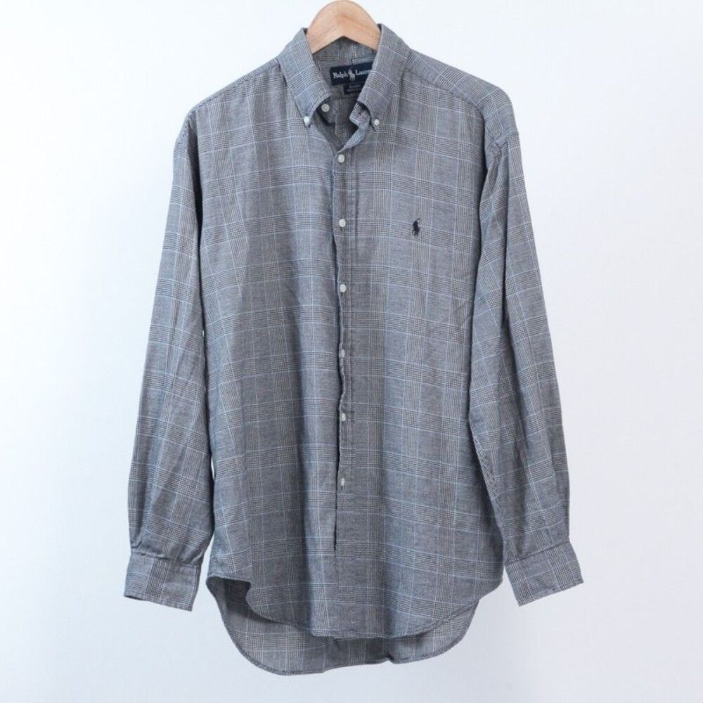 Polo Ralph Lauren VTG Grey Glen Plaid Shirt Mens M Blake Button Down Long Sleeve